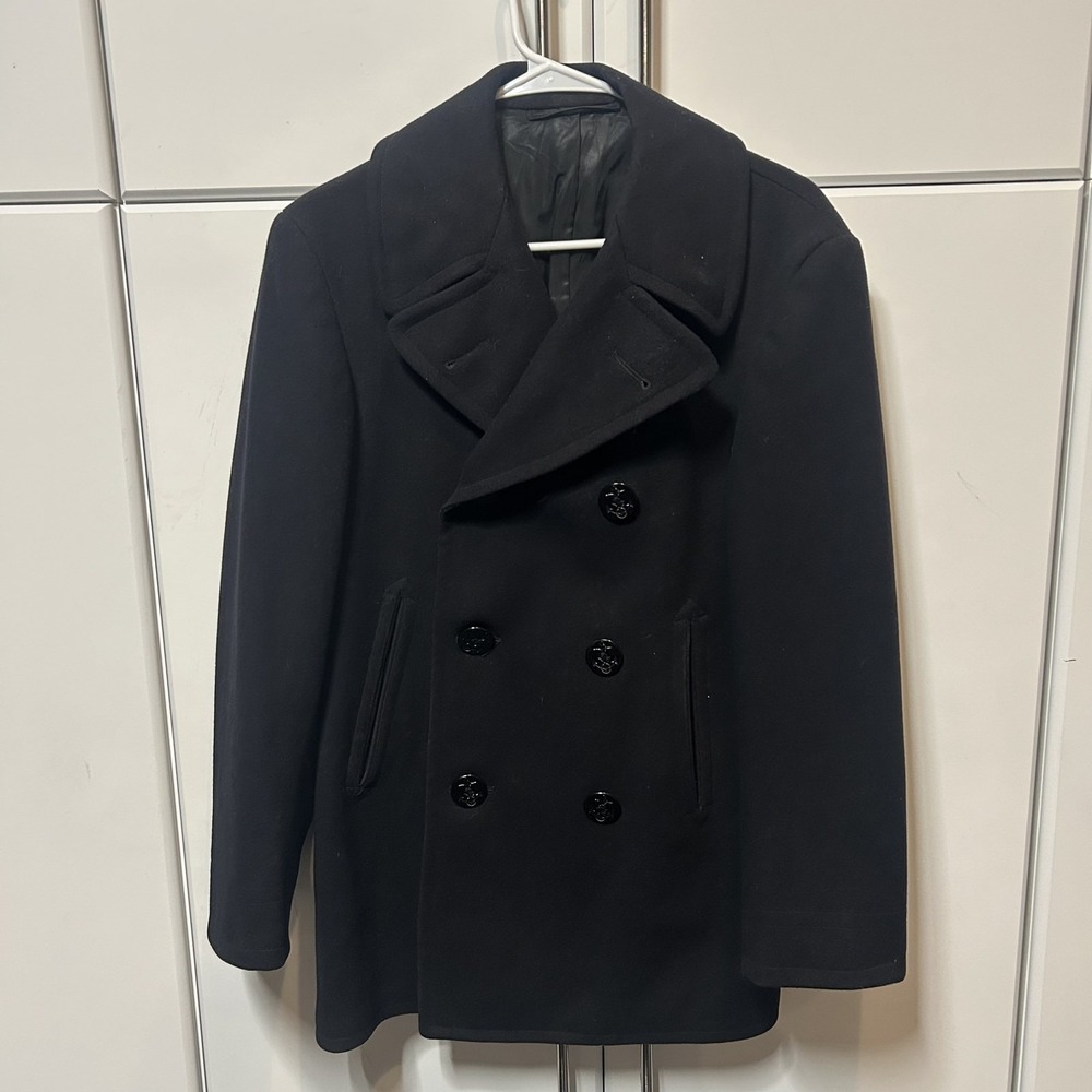 Vintage 1960s US Navy Wool Pea Coat Black Military Issue N140-62236s Size 34